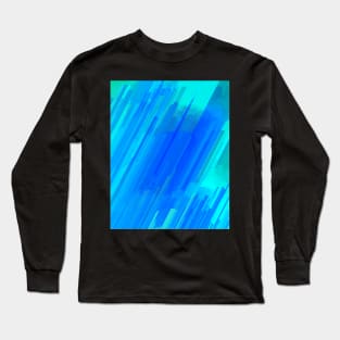 Abstract Bright Cyan Stripes on Blue Long Sleeve T-Shirt